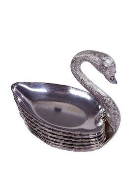 Vintage Silver Plated Metal Swan Cocktail Dish Set With 5 Dishes.